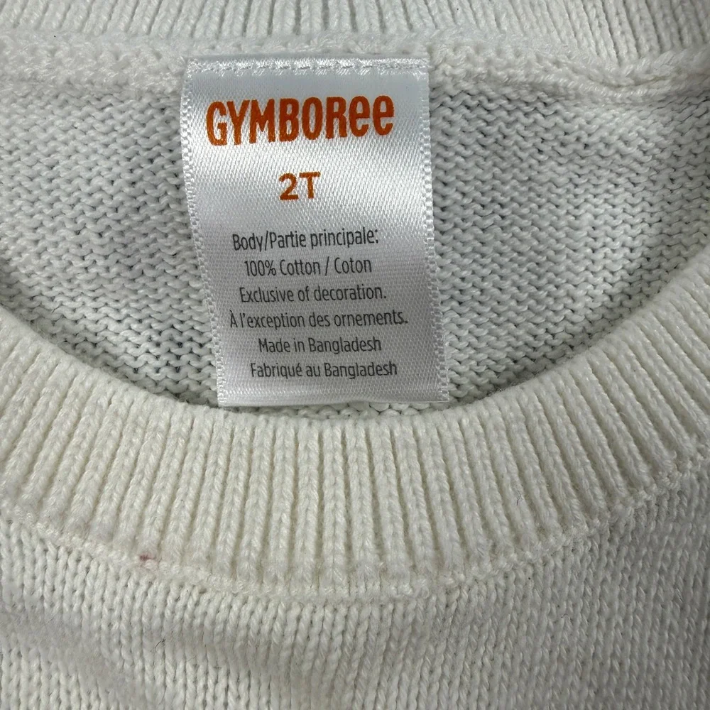 Gymboree Girls White Cotton Knit Bunny Rabbit Sweater Teal Bow 2T